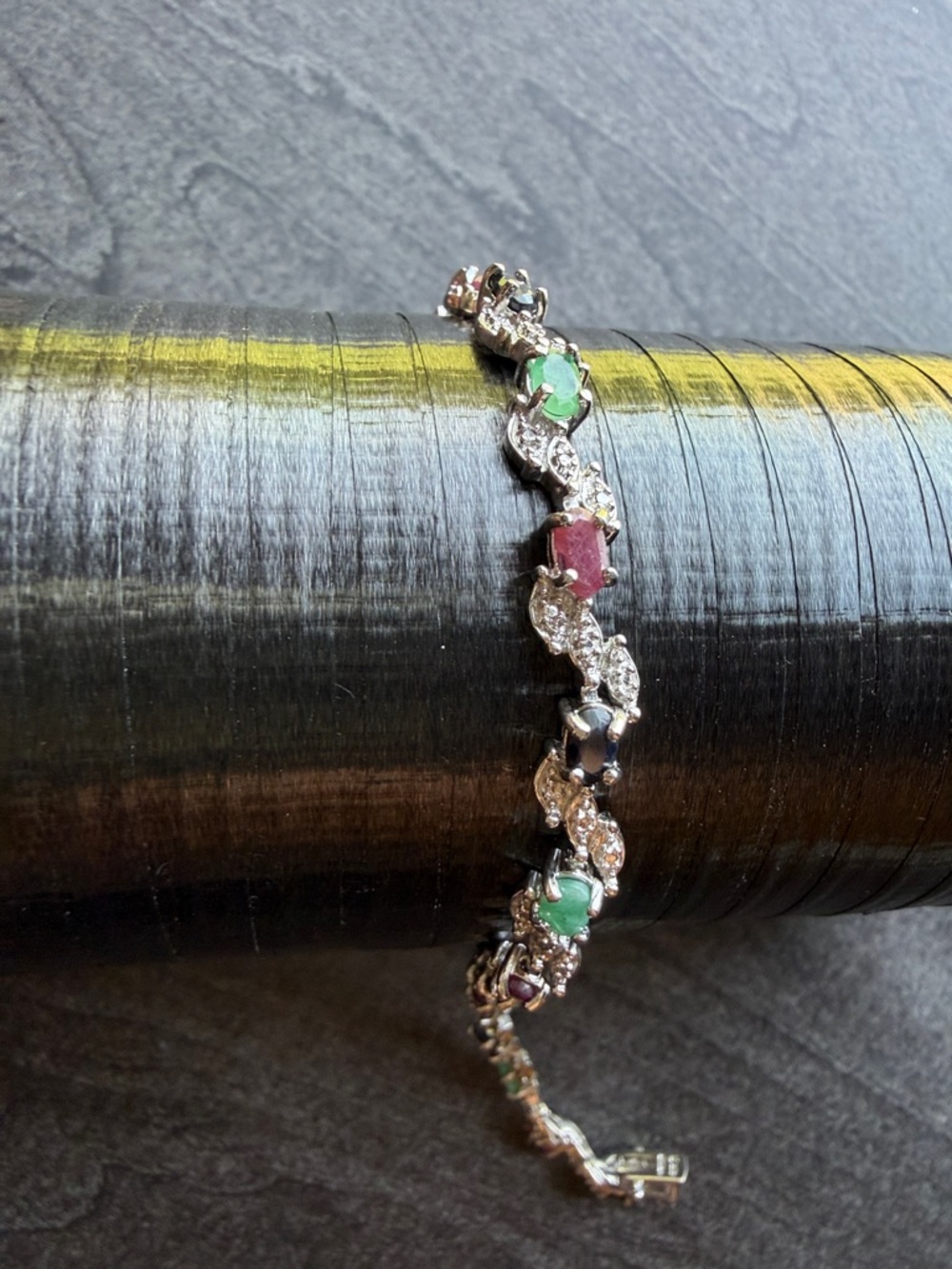 925 Sterling Silver Multi-Gemstone Tennis Bracelet